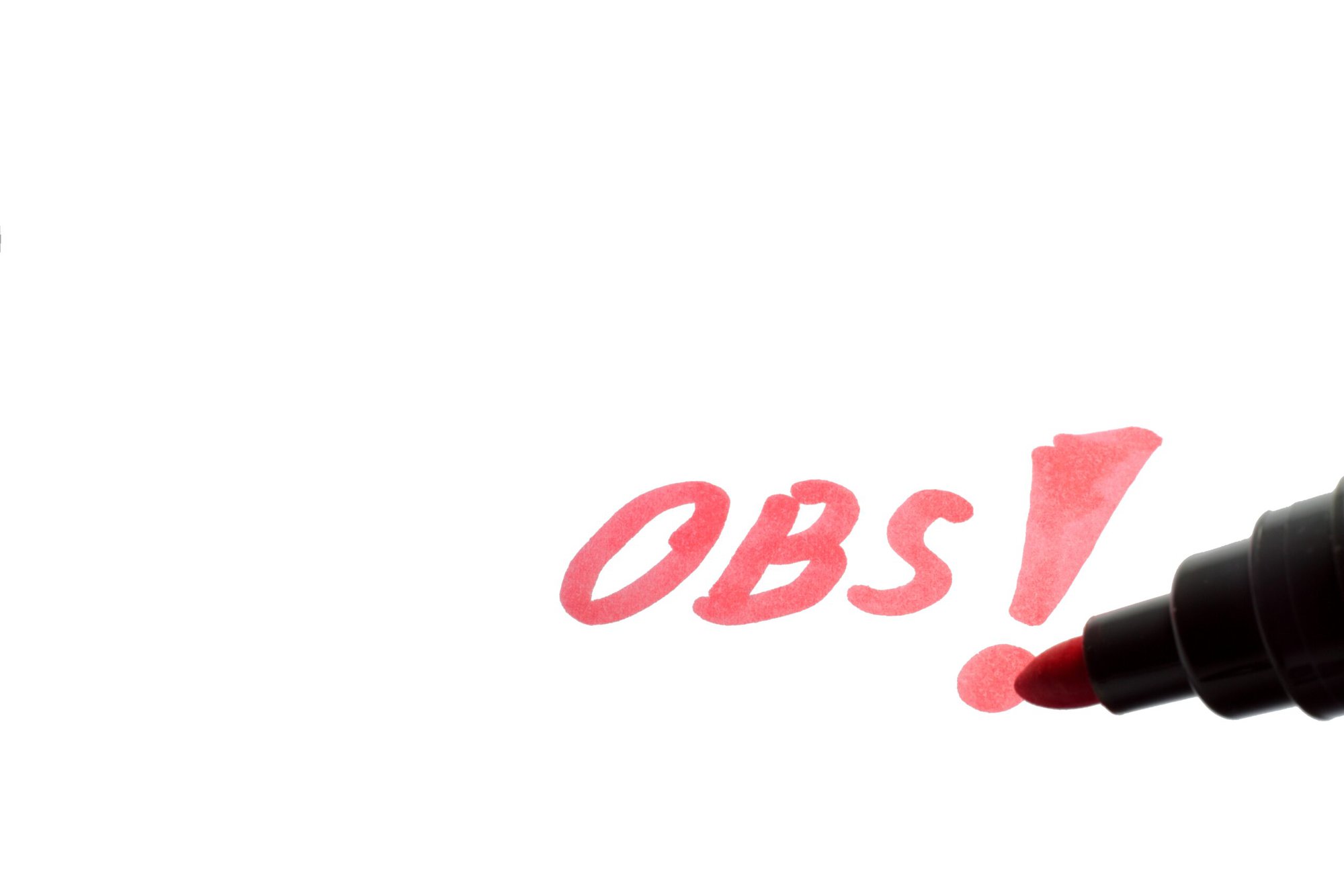 Rød tusch skriver "OBS!"