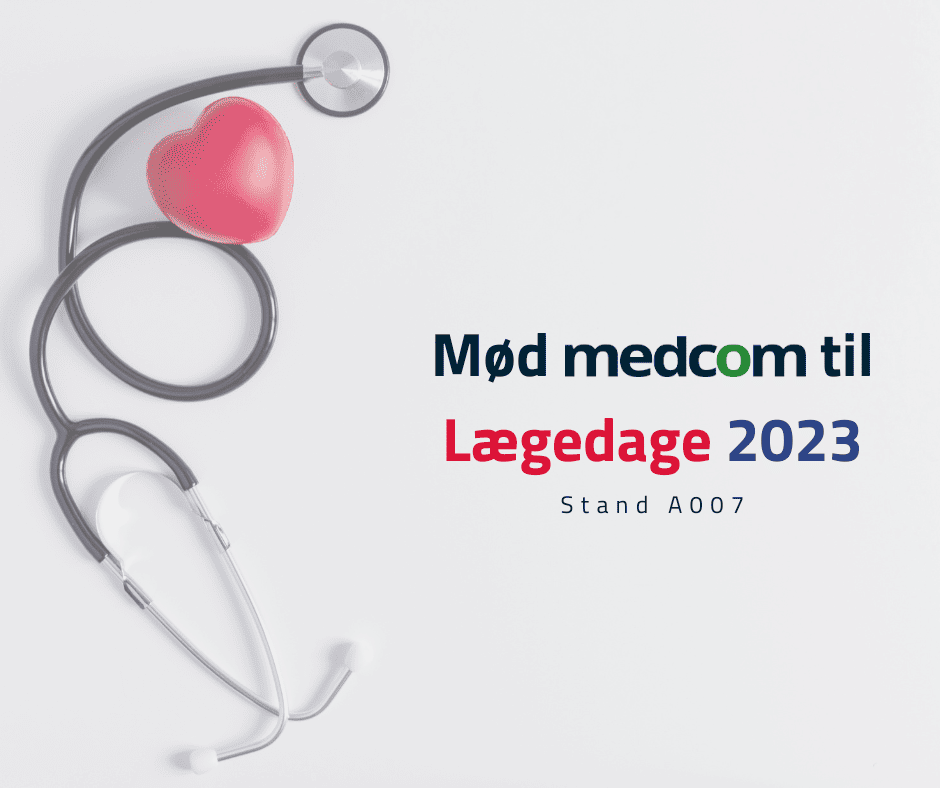 Stetoskop med hjerte og tekst "Mød MedCom til Lægedage 2023"