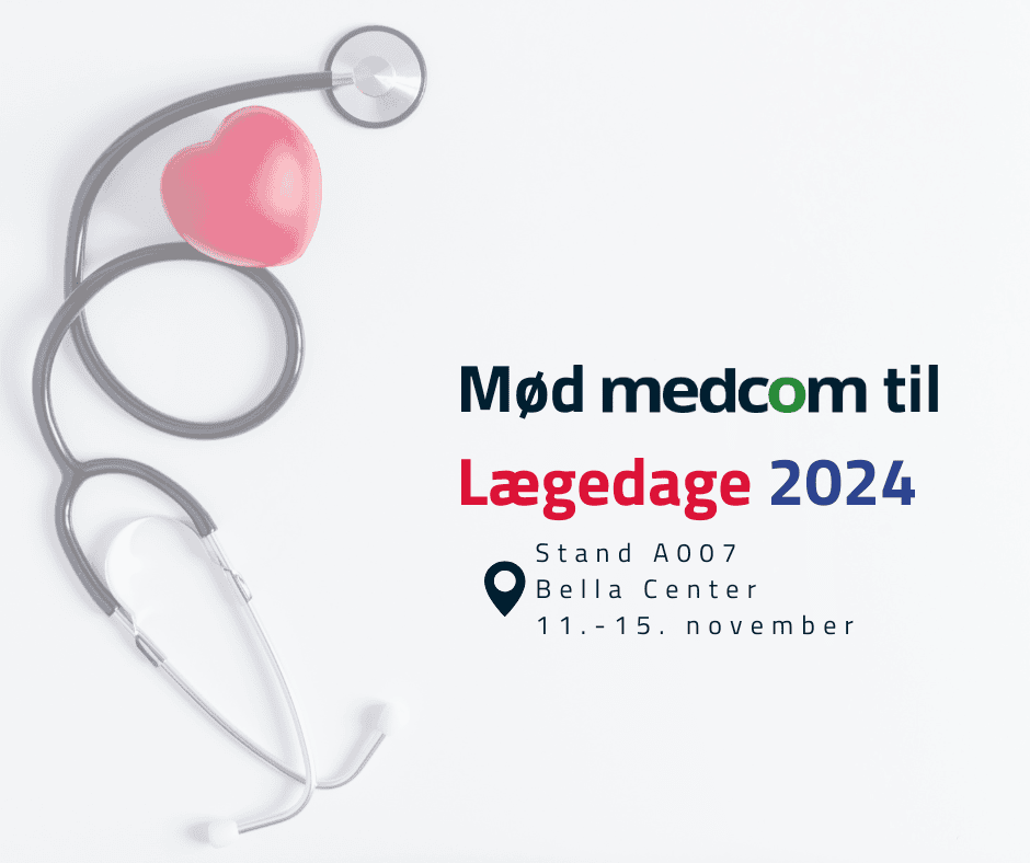 Stetoskop med hjerte og tekst "Mød MedCom til Lægedage 2024"