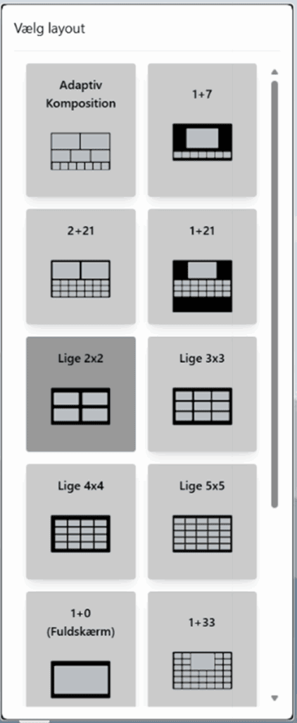 Menu hvor du kan vælge imellem mange forskellige layouts.