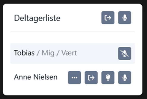Deltager liste med 4 muligheder under Anne Nielsen som er beskrevet nedenfor.